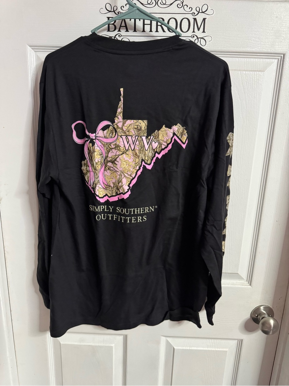 Simply Southern Outfitters Black Long Sleeve Tee with Pink & Camo WV Graphic